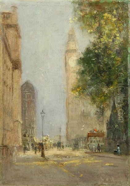 London Street Scene (view Of Westminster Abbey) Oil Painting by George Hyde Pownall