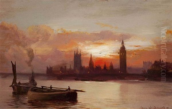 Westminster Below Bridge Oil Painting by George Hyde Pownall