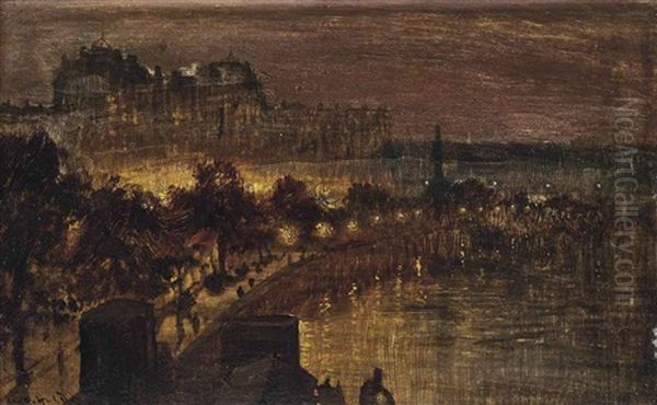 Evening Glow, The Embankment, London Oil Painting by George Hyde Pownall