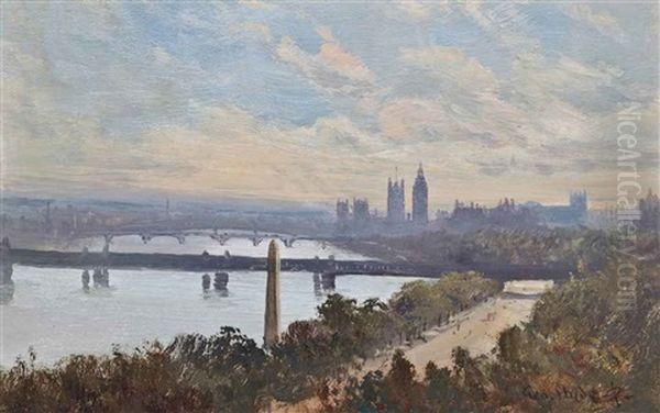 Cleopatra's Needle, With Westminster Beyond Oil Painting by George Hyde Pownall