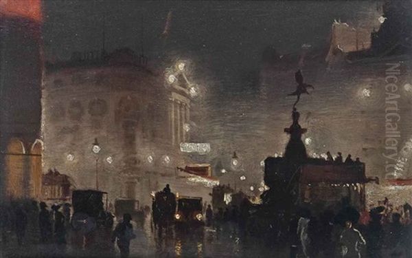 Piccadilly Circus, London Oil Painting by George Hyde Pownall