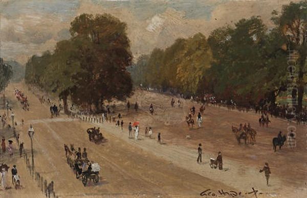 Rotten Row From Hyde Park Corner And Broad Sanctuary, Westminster (pair) Oil Painting by George Hyde Pownall