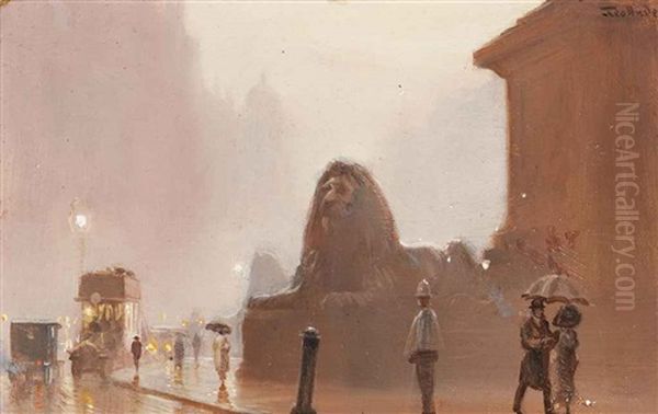 The British Lion, Trafalgar Square Oil Painting by George Hyde Pownall