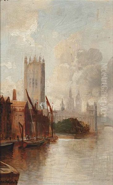 The Victoria Tower From Lambeth Bridge Oil Painting by George Hyde Pownall