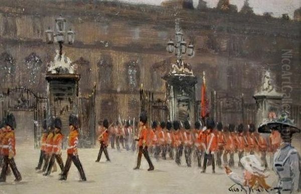 Changing The Guard, Buckingham Palace Oil Painting by George Hyde Pownall