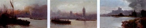 Views On The Thames (3 Works In 1 Frame) Oil Painting by George Hyde Pownall