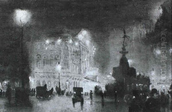 Piccadilly Circus From Regent Street Corner Oil Painting by George Hyde Pownall