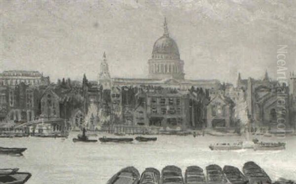 St. Paul's From Bankside Oil Painting by George Hyde Pownall