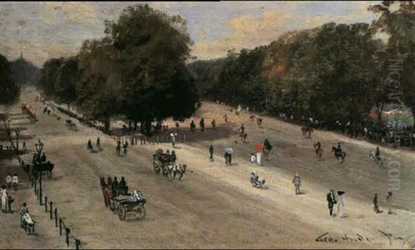 Rotton Row, Hyde Park Corner (sic) Oil Painting by George Hyde Pownall