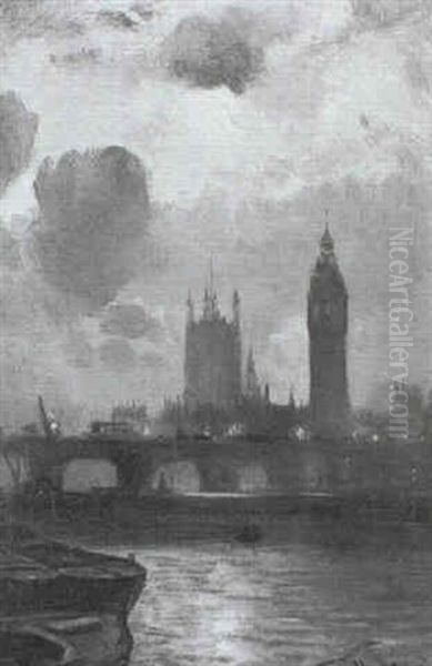 The Houses Of Parliament From The Thames Oil Painting by George Hyde Pownall