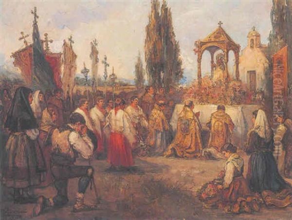 Procesion En Castilla, Fiesta De La Virgen De La Ermita Oil Painting by Emilio Poy Dalmau