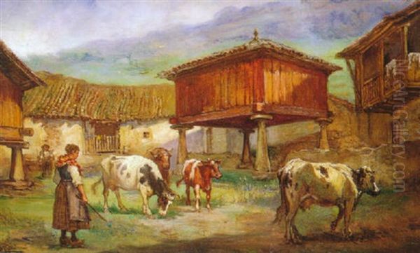 Vacas Pastando Entre Orreos Oil Painting by Emilio Poy Dalmau