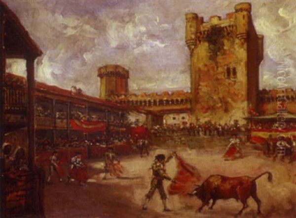 Toros En Oropesa Oil Painting by Emilio Poy Dalmau