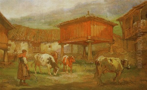 Vaquera Asturiana Oil Painting by Emilio Poy Dalmau