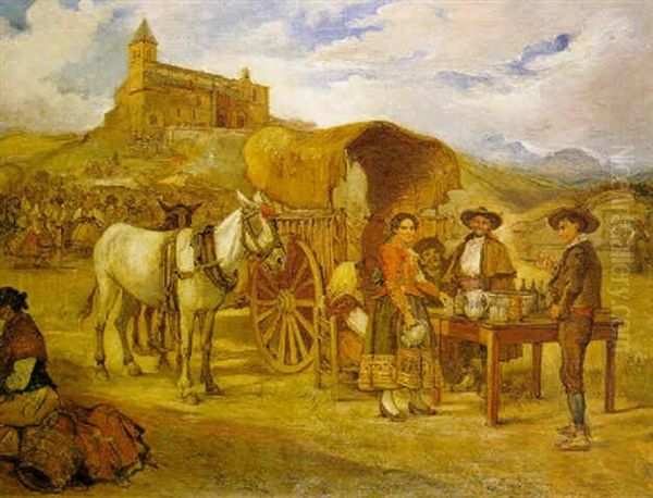 Romeria En Segovia Al Pie Del Santuario Oil Painting by Emilio Poy Dalmau