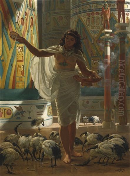 Feeding The Sacred Ibis In The Halls Of Karnac Oil Painting by Edward John Poynter