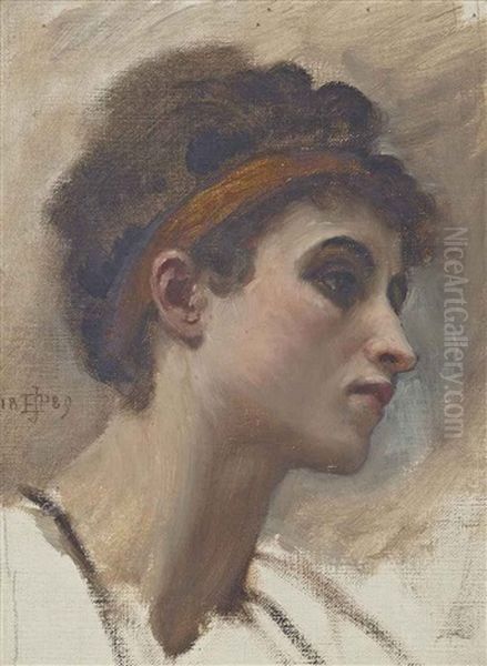 Head Study Of A Young Girl In Profile Oil Painting by Edward John Poynter