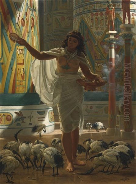 Feeding The Sacred Ibis In The Halls Of Karnac Oil Painting by Edward John Poynter