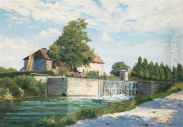 Angler An Der Schleuse (landschaft Bei Pont-aven) Oil Painting by Jacinthe Pozier