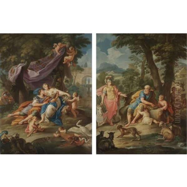 Rinaldo And Armida (+ Erminia And The Shepherds; Pair) Oil Painting by Stefano Pozzi