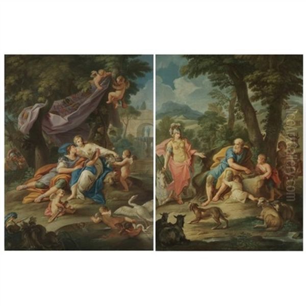 Rinaldo And Armida (+ Erminia And The Shepherds; Pair) Oil Painting by Stefano Pozzi