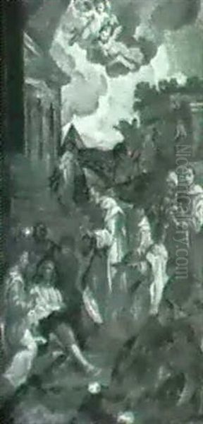 The Blessed Bernardo Tolomei Among The Plague-stricken Oil Painting by Stefano Pozzi