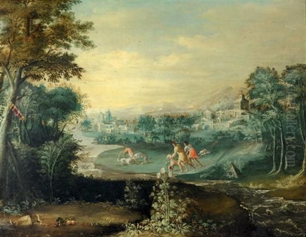 Chasse Au Cerf Dans Un Paysage Oil Painting by  Pozzoserrato