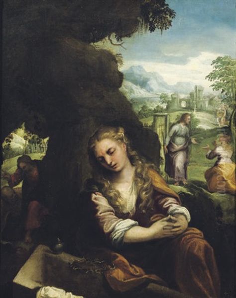 Saint Mary Magdalene Contemplating The Empty Grave Of Christ Oil Painting by  Pozzoserrato