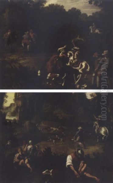 A Deer Hunt In A Landscape Oil Painting by  Pozzoserrato