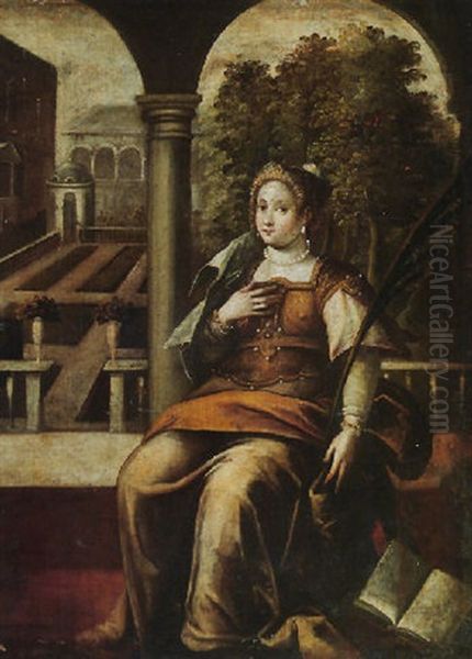 A Female Martyr Saint In The Grounds Of A Villa Oil Painting by  Pozzoserrato