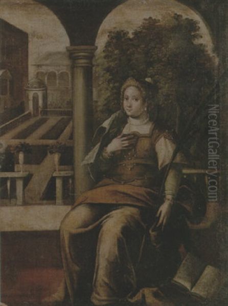 A Female Martyr Saint In The Grounds Of A Villa Oil Painting by  Pozzoserrato