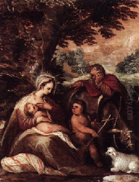 The Holy Family With Saint John The Baptist, In A Wooded Landscape Oil Painting by  Pozzoserrato