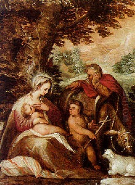 The Holy Family With Saint John The Baptist, In A Wooded Landscape Oil Painting by  Pozzoserrato