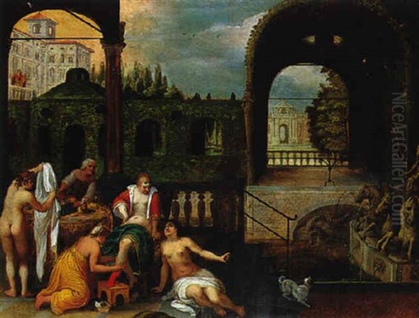 David Und Bathseba In Einem Schlosspark Der Renaissance Oil Painting by  Pozzoserrato