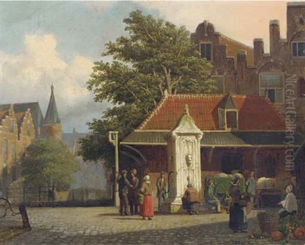 Townsfolk On A Square Oil Painting by Alexander Salomon Van Praag