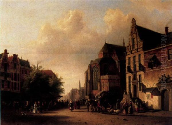 Many Figures On A Square In A Dutch Town Oil Painting by Alexander Salomon Van Praag