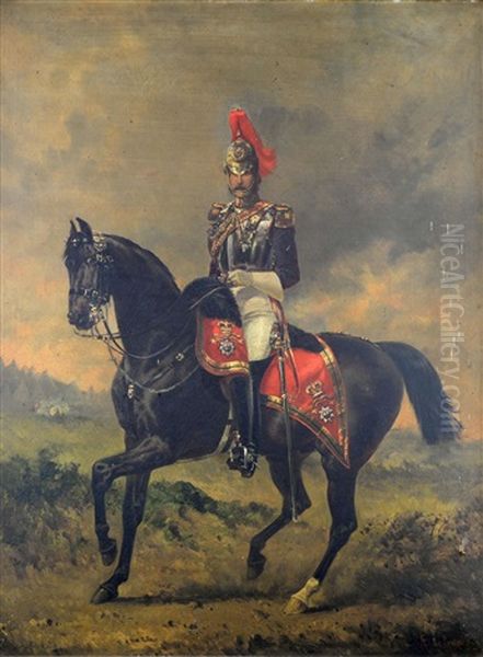 Royal Horse Guards Mounted Officer Oil Painting by Alfred F. De Prades