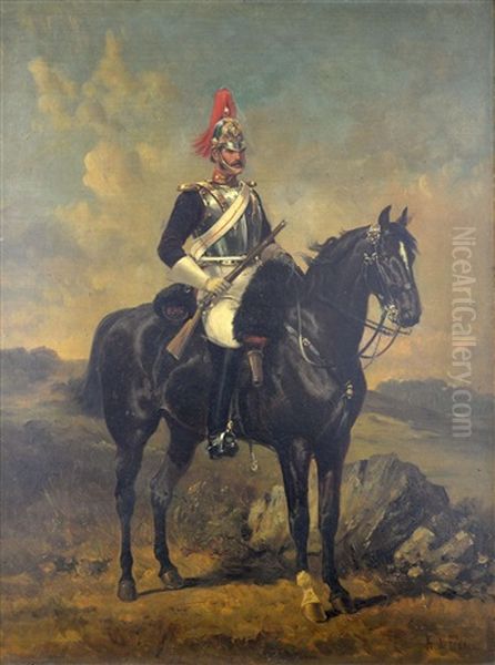 Royal Horse Guards Mounted Officer Oil Painting by Alfred F. De Prades