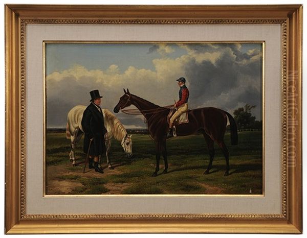 Horse And Jockey With Owner Oil Painting by Alfred F. De Prades