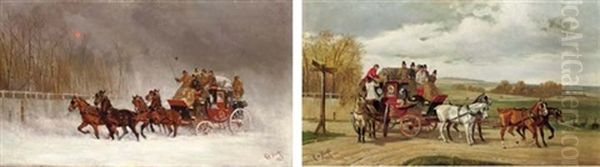 The Winter Royal Mail Coach (+ The Summer Royal Mail Coach; 2 Works) Oil Painting by Alfred F. De Prades