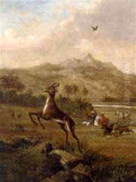 A Hunting Party In An Indian Landscape Oil Painting by Alfred F. De Prades