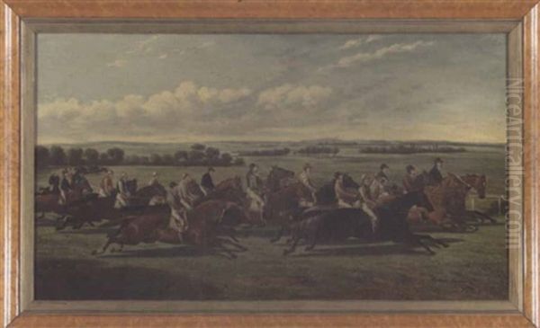 A Flat Race Between Classic Warriors: "sauce Box", "stockwell", "nutwith", "voltigeur", "chanticleer", "flying Dutchman", "teddington" And "west Australian" Oil Painting by Alfred F. De Prades