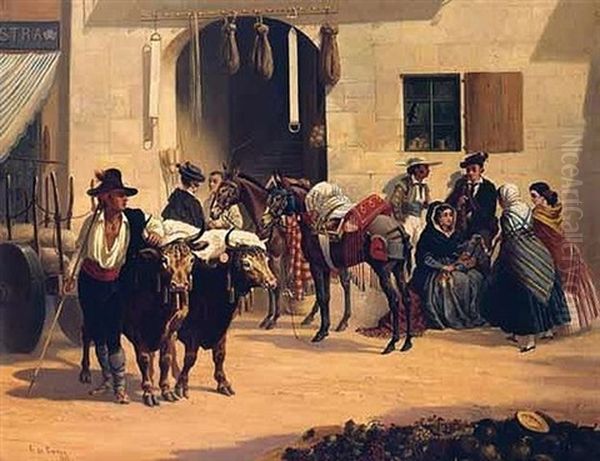 Una Calle De Sevilla (a Sevillian Street) Oil Painting by Alfred F. De Prades