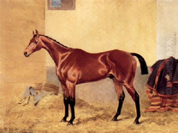 H.r.h. The Prince Of Wales Bay Colt In A Stable Oil Painting by Alfred F. De Prades