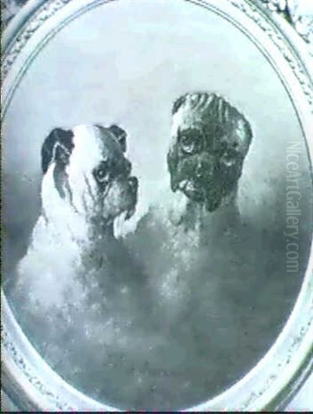 Portrait Of A Pair Of Pugs Oil Painting by Alfred F. De Prades