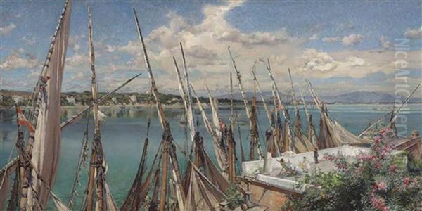 Sails At Porto D'anzio Oil Painting by Francisco Pradilla y Ortiz