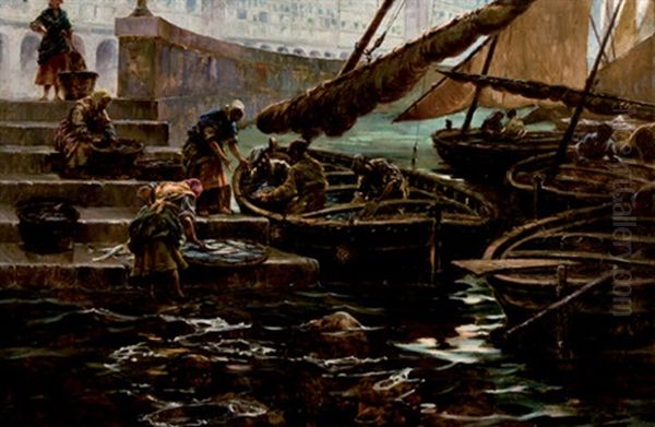 La Pesca Del Dia Oil Painting by Francisco Pradilla y Ortiz