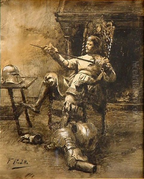 Edelmann Beim Polieren Der Rustung Vor Dem Kamin Oil Painting by Francisco Pradilla y Ortiz