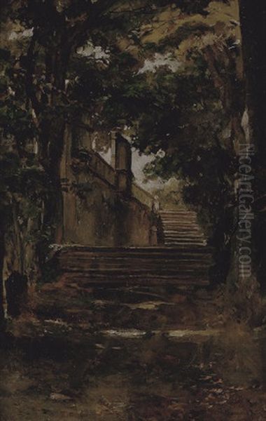 Jardin Romano Oil Painting by Francisco Pradilla y Ortiz