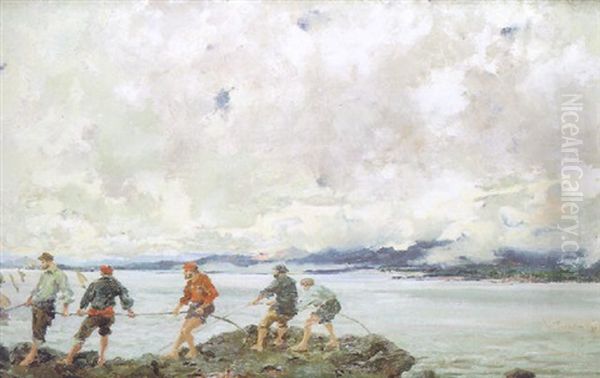 Pescadores Recogiendo Las Redes Oil Painting by Francisco Pradilla y Ortiz